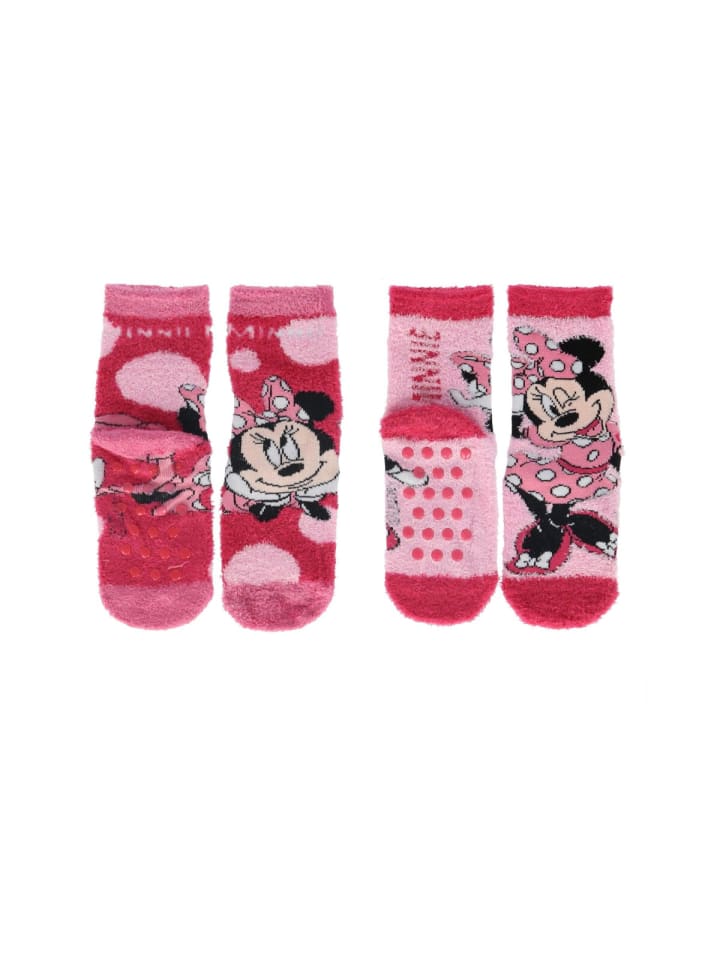 Minnie Mouse Kinder Socken – 2er-Pack Flauschige Kuschelsocken in Rosa