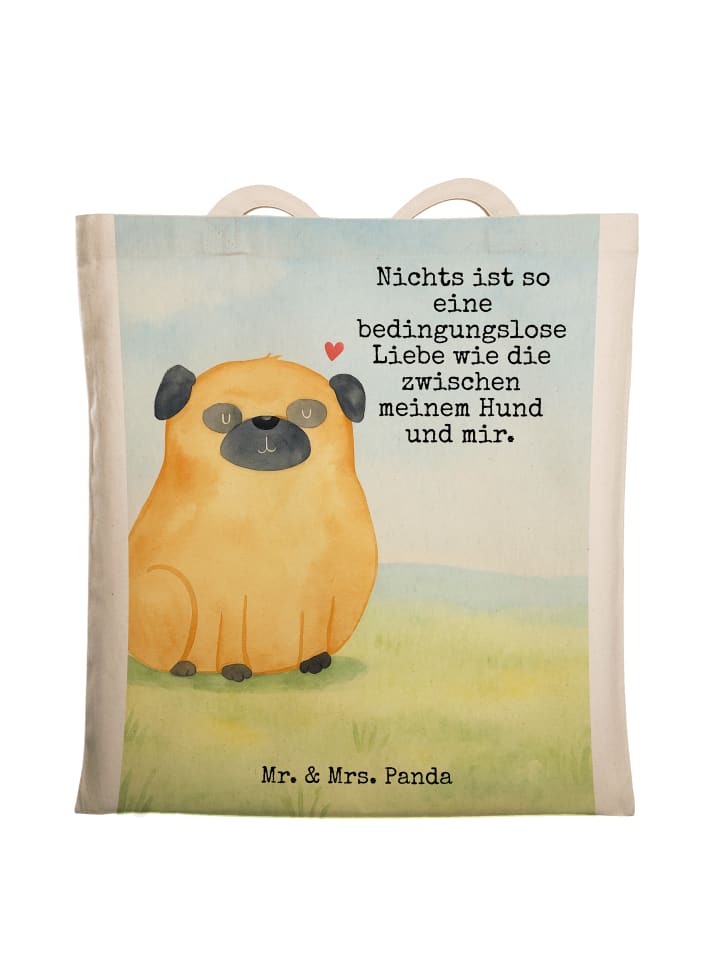 Tote Bag Mops Design mit Spruch in Weiß