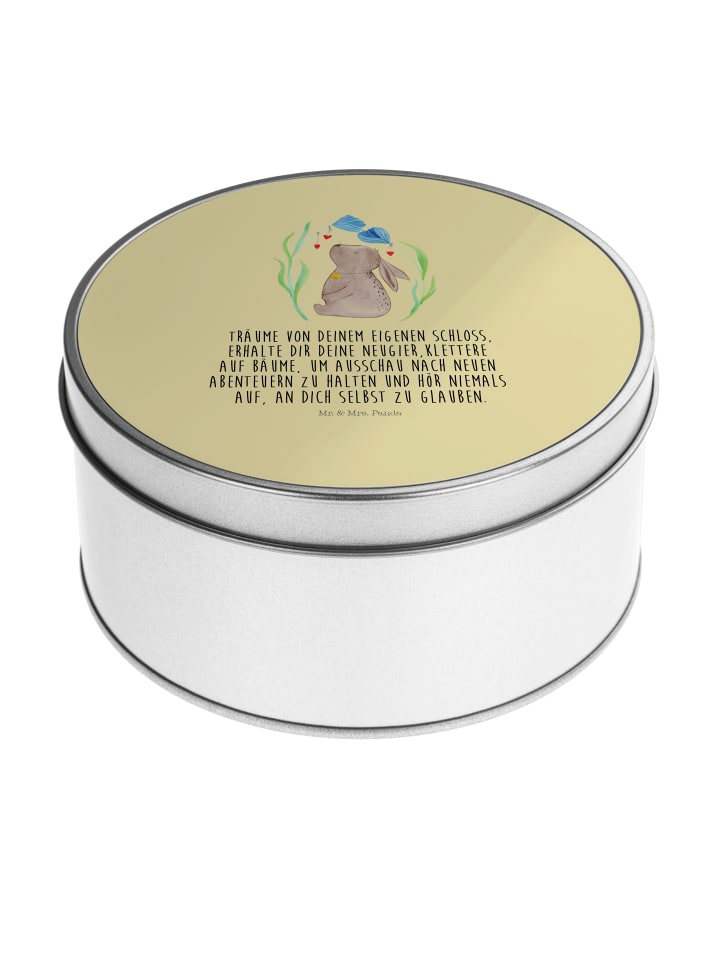 Blechdose Hase Blume mit Spruch in Gelb Pastell