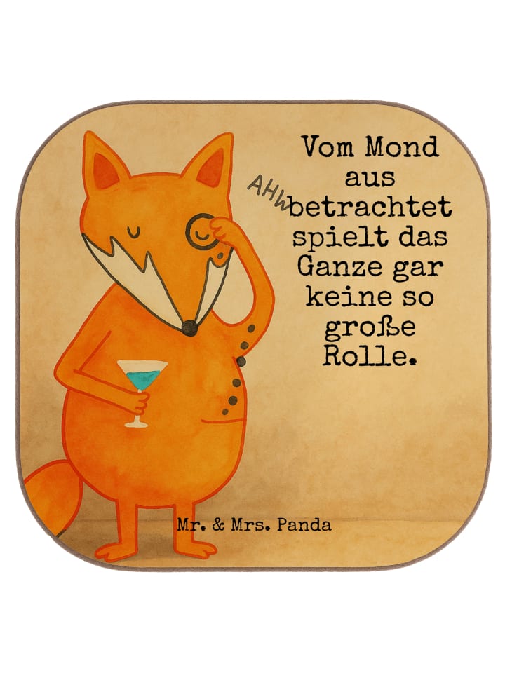 Glasuntersetzer Fuchs Lord Design mit Spruch in Weiß