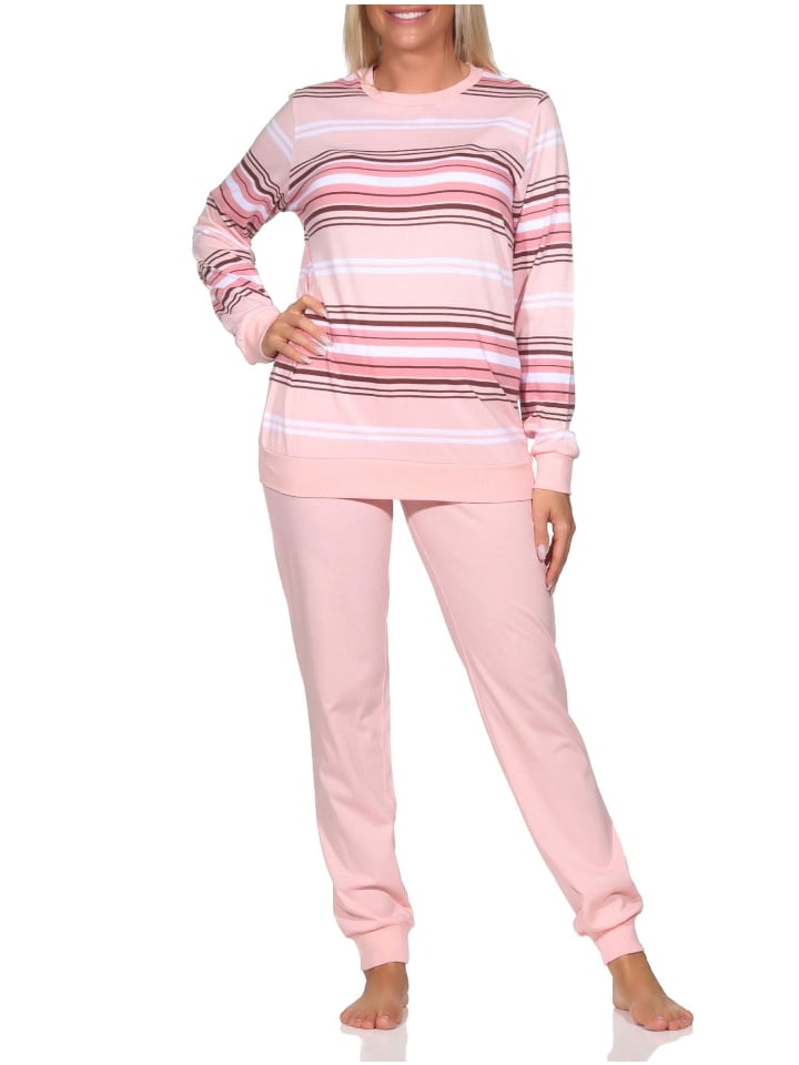langarm Schlafanzug Bündchen Streifen - 81576 in rosa