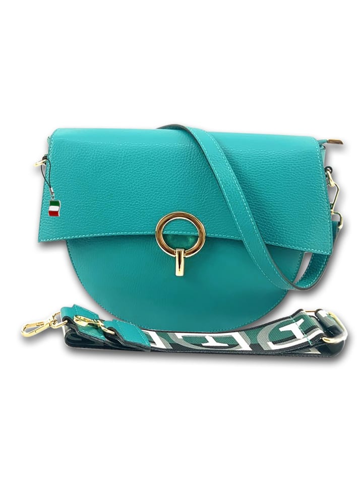 Leder Umhängetasche, Citytasche Florence Tasche türkis ca. 30cm