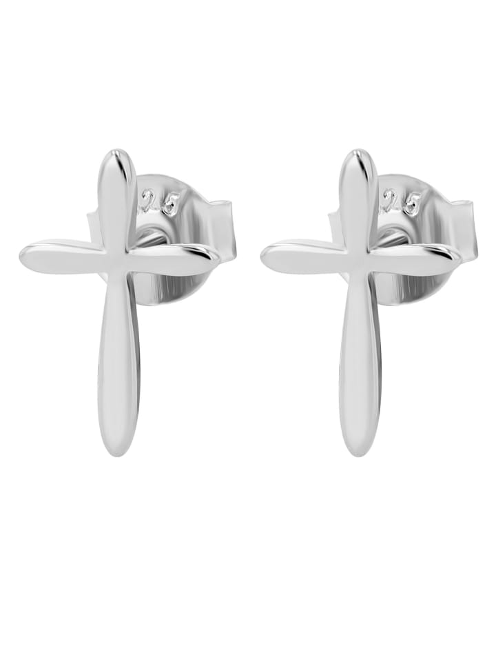 Damen Ohrstecker Kreuz aus 925 Silber in silber