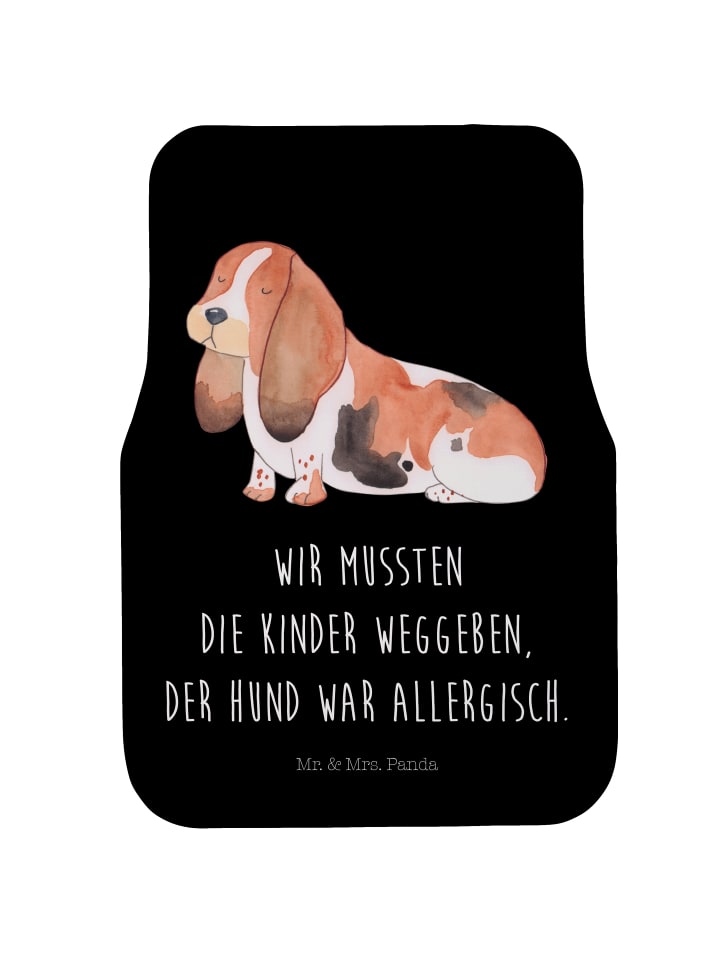 Automatte Hund Basset Hound mit Spruch in Schwarz
