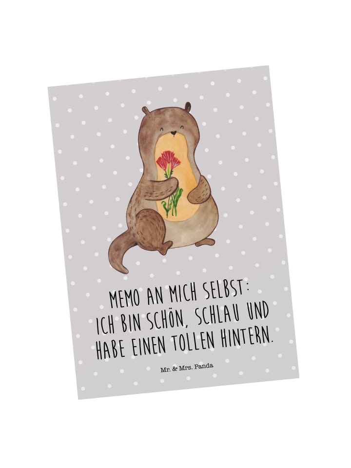 Postkarte Otter Blumenstrauß mit Spruch in Grau Pastell