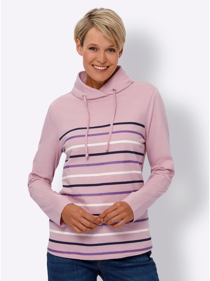 Rollkragen-Shirt in rosé-marine-gestreift