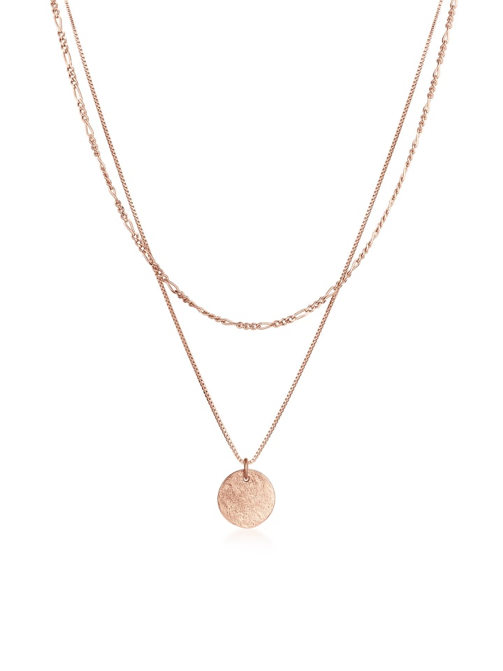 Halskette 925 Sterling Silber Figaro, Plättchen in Rosegold