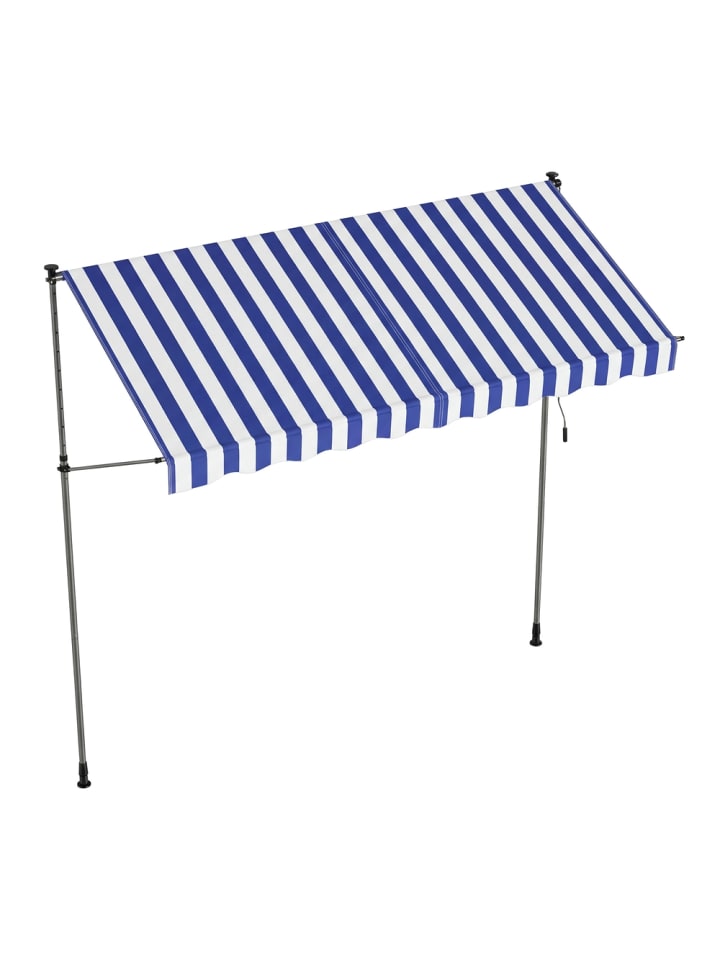 Klemmmarkise Sheld in Blau-Weiß - (B)120 x (H)(220-300) x (T)300 cm