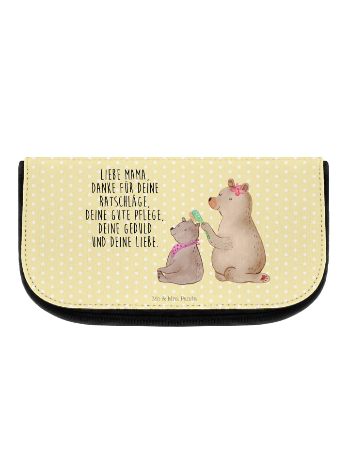 Kulturbeutel Bär Kind mit Spruch in Gelb Pastell