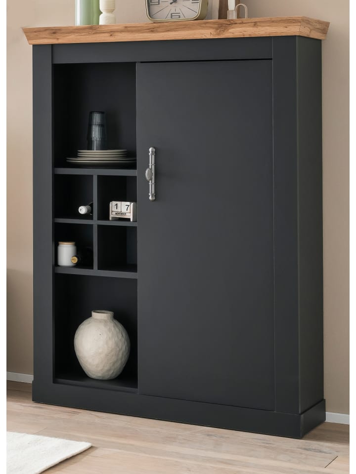 Kommode grau, Eiche Wotan, Landhaus 107 cm, Highboard mit Soft-Close