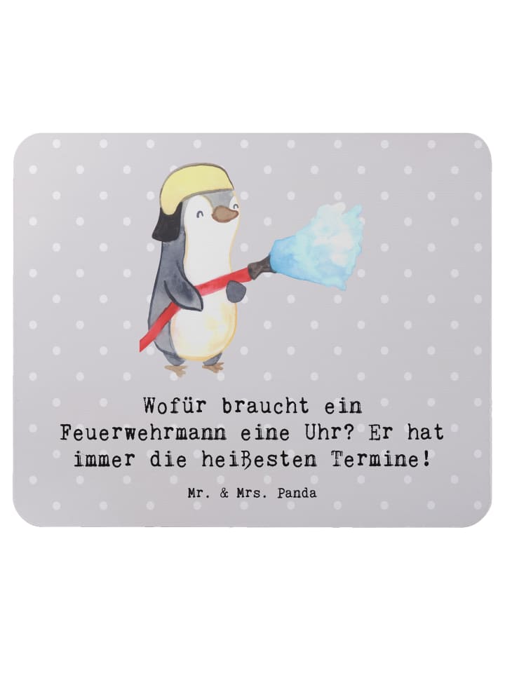 Maus Pad Feuerwehrmann Termine mit Spruch in Grau Pastell