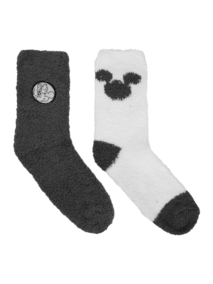 2er Pack Disney Minnie Mouse Kuschelsocken warme Socken in weiß/grau