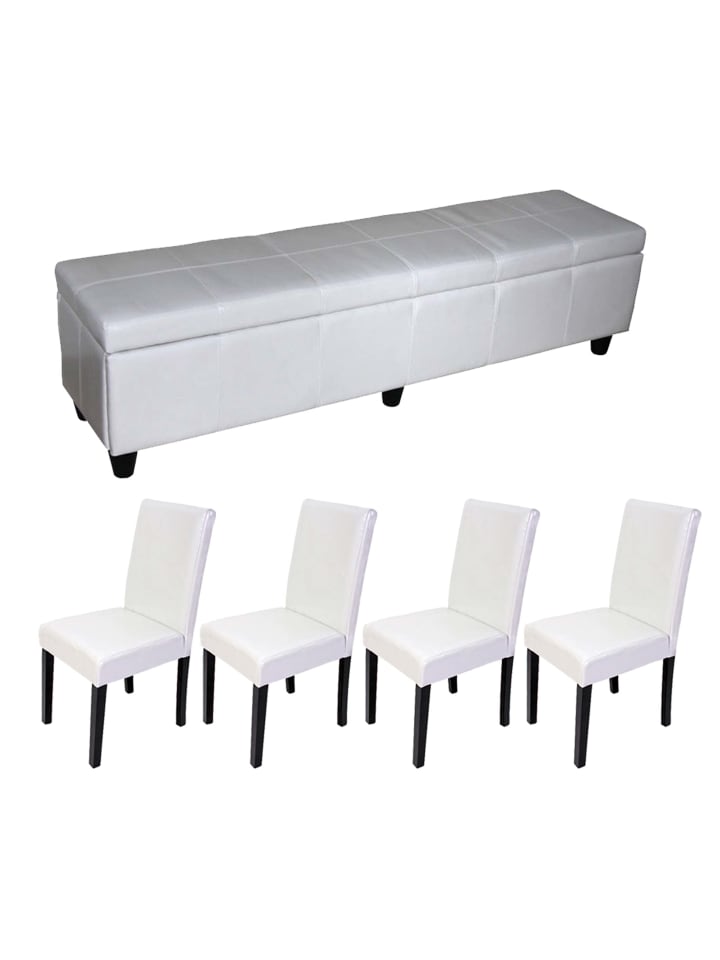 Sitzgruppe Bank Kriens XXL + 4 Stühle Littau, Weiß