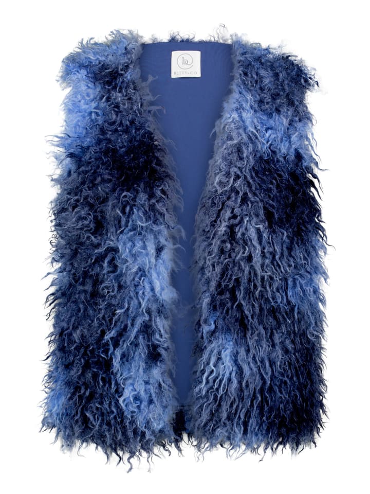 Kunstfell-Weste mit Fransen in Light Blue/Dark Blue