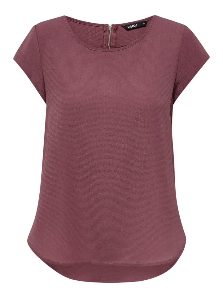 Einfarbige Kurzarm Bluse T-Shirt Oberteil ONLVIC in Rot-2