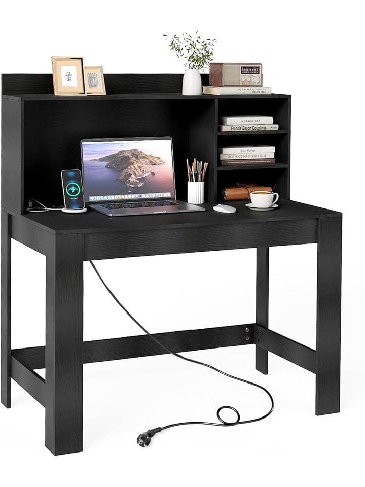 Schreibtisch mit Ladestation 108 x 60 x 125 cm in Schwarz