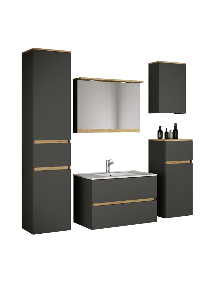 6 tlg. Badmöbel-Set mit Waschbecken Cosila-I 81 cm in Anthrazit