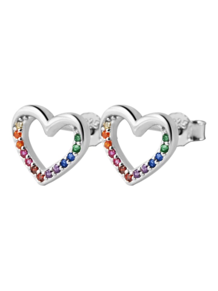Damen Ohrstecker Herz aus 925 Silber mit Zirkonia 8,5 cm in bunt