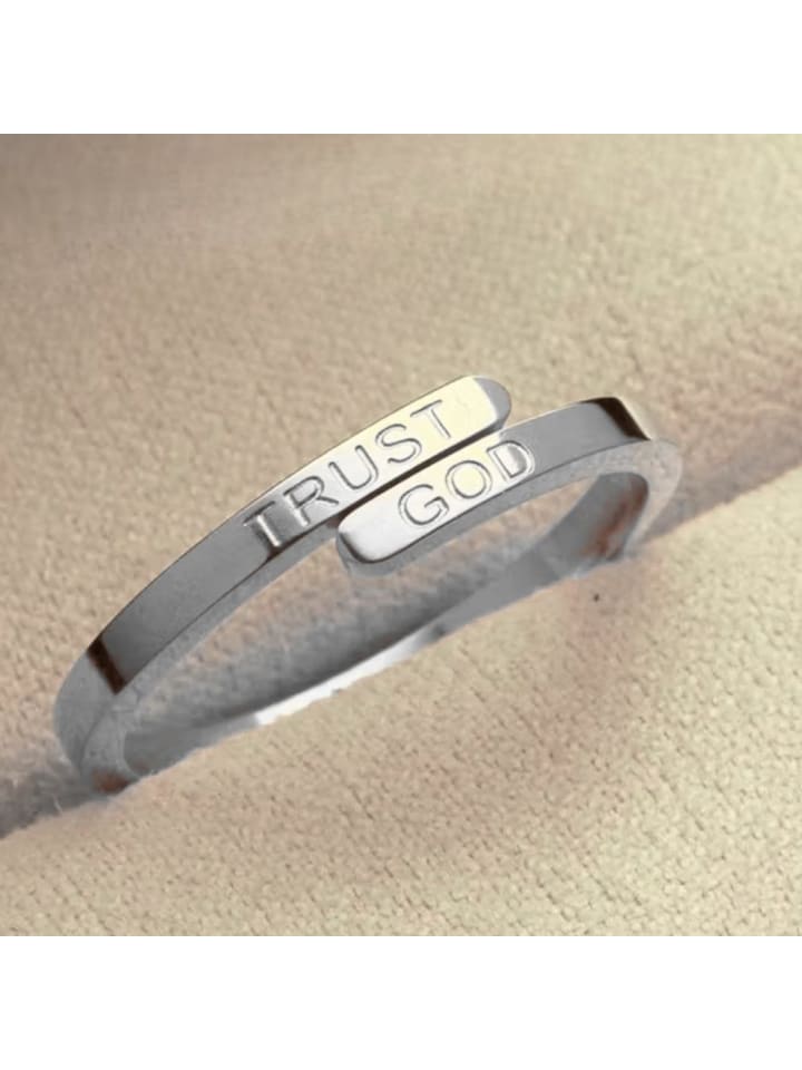 Ring Edelstahl - verstellbare Größe - Unisex -Trust God- Silber