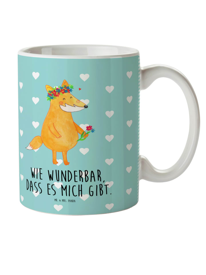 Haferl Fuchs Blumen mit Spruch in Türkis Pastell