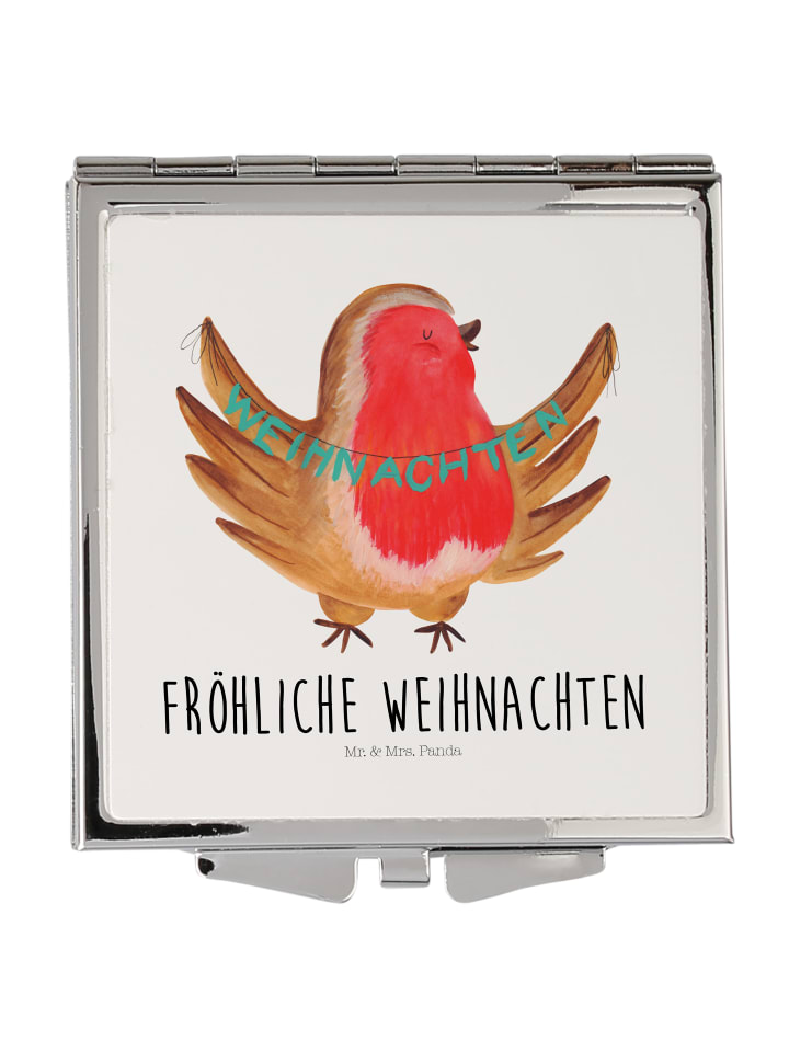 Klappbarer Spiegel Rotkehlchen Weihnachten mit ... in Weiß