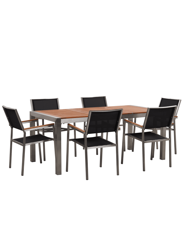 7-tlg Gartentisch Set GROSSETO in Schwarz/Braun/Silber