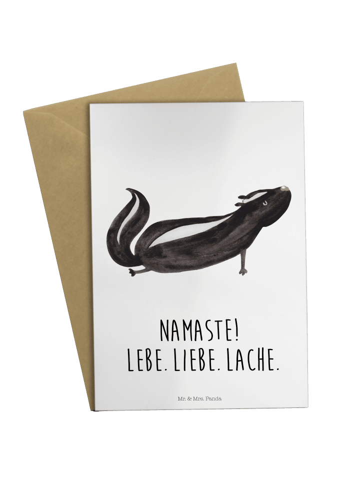 Grußkarte Stinktier Yoga mit Spruch in Weiß