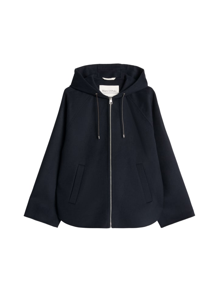 Woll-Kapuzen-Cape-Jacke relaxed in Deep Night Blue