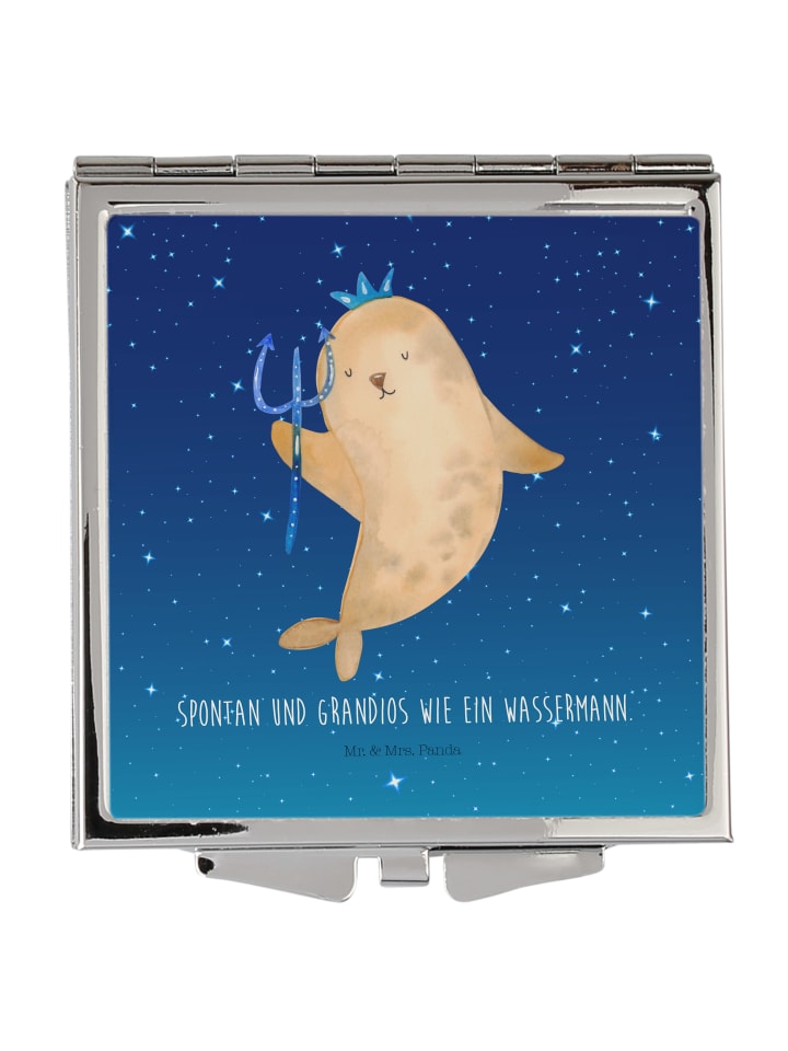 Kosmetikspiegel Sternzeichen Wassermann mit Spruch in Sternenhimmel Blau