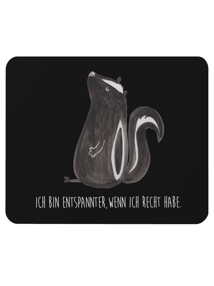 Mauspad Stinktier Sitzen mit Spruch in Schwarz