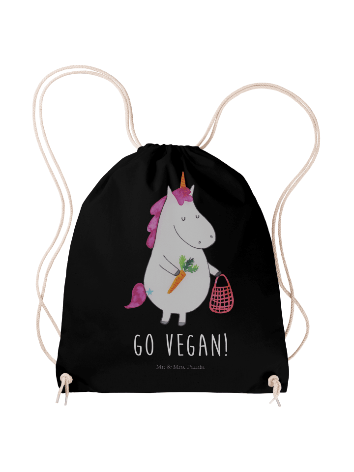 Sportsack Einhorn Vegan mit Spruch in Schwarz