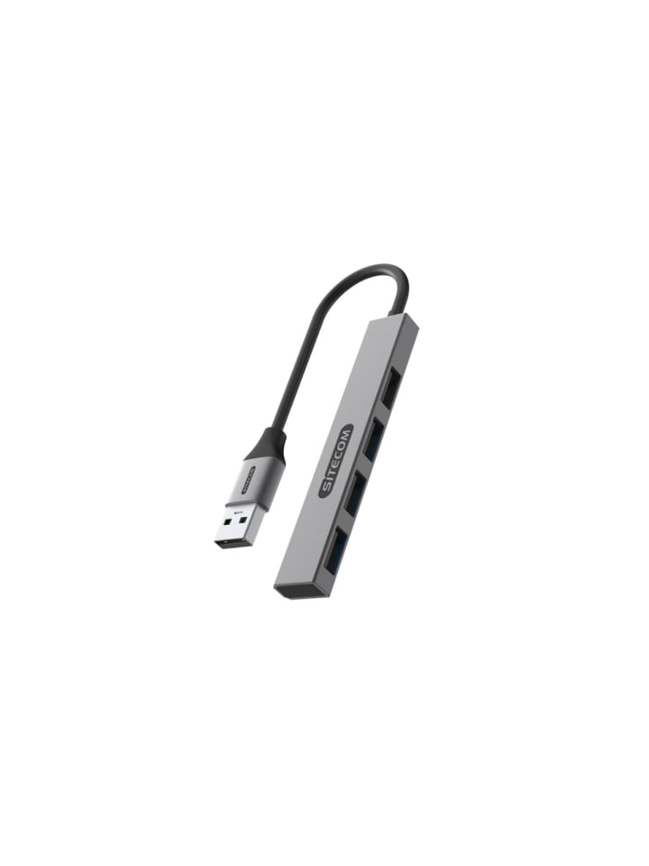 USB-A zu 4x USB-A Nano Hub, ultrakompakt & tragbar in Grau