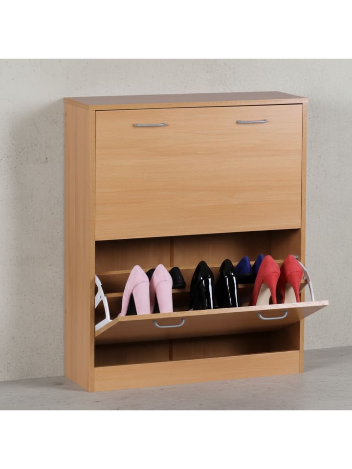 Schuhregal: 20 Paar Schuhe, Braun, 4 Schuhfächer, einfacher Aufbau in Beige