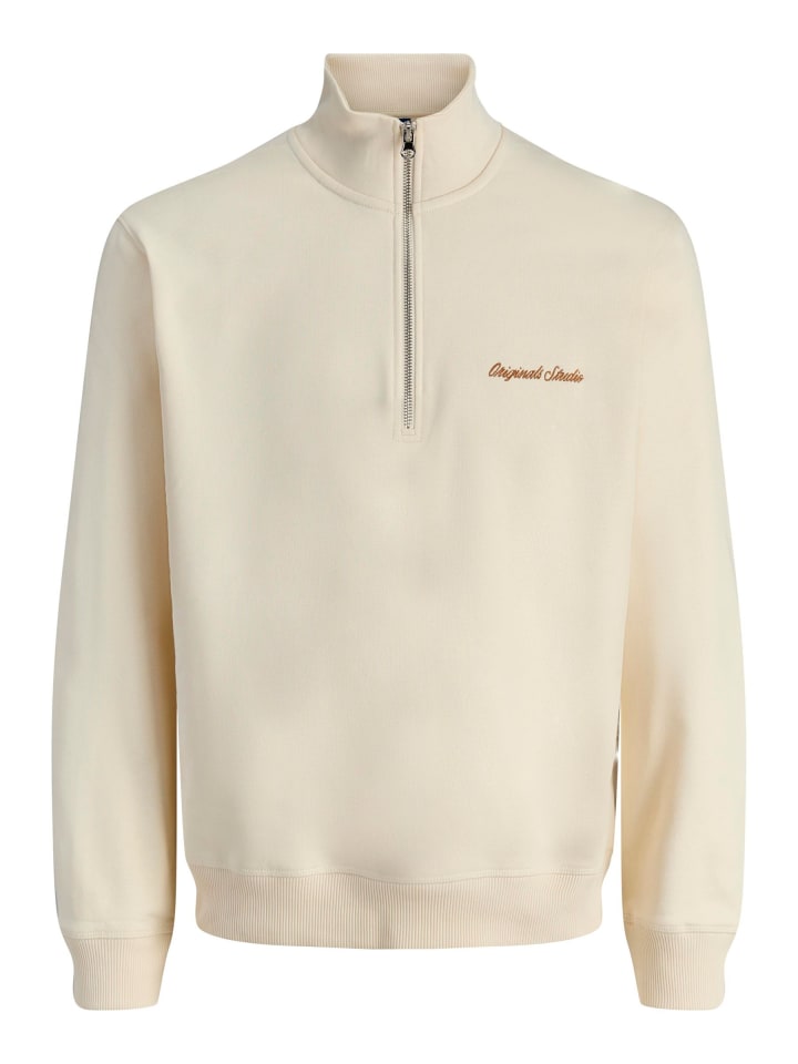 Sweatshirt mit halbem Reißverschluss in Antique White