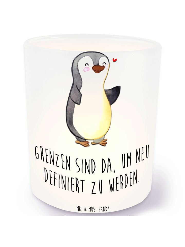 Glas Windlicht Pinguin Amputation mit Spruch in Transparent