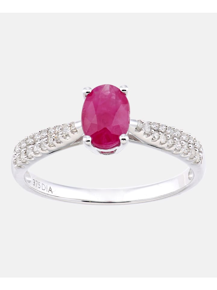 Verlobungsring aus 375 Weißgold mit 0.15 Karat Diamant mit Rubin