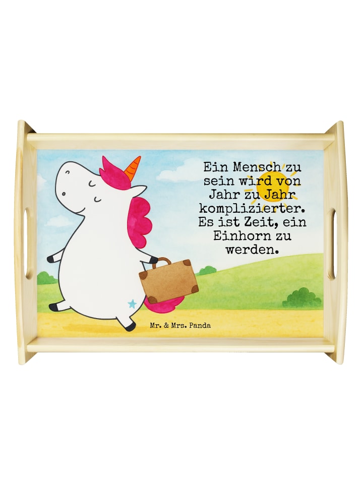 Serviertablett Einhorn Koffer Design mit Spruch in Weiß