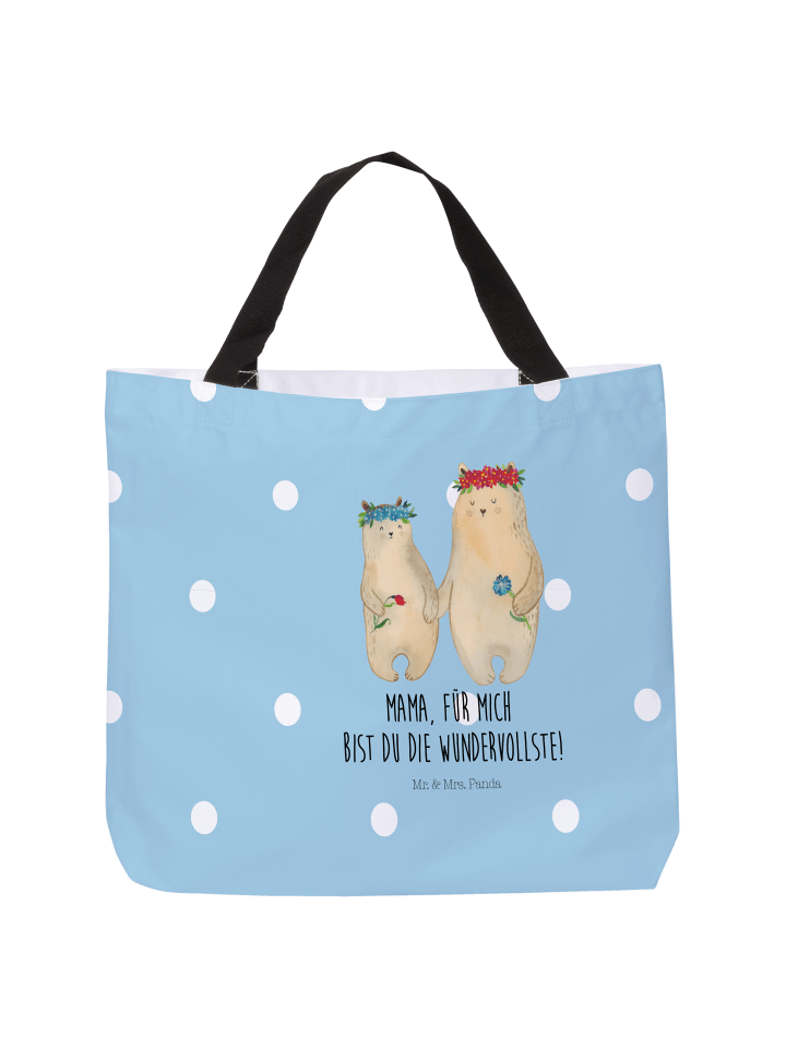Shopper Bären mit Blumenkranz mit Spruch in Blau Pastell