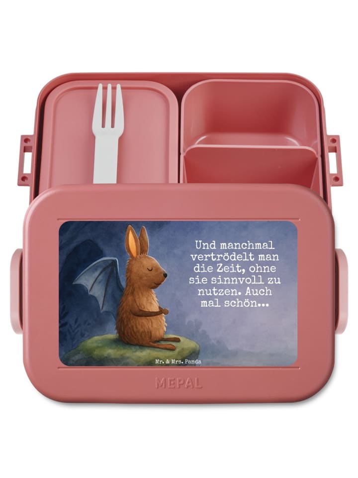 Bentobox Fledermaus Sitzen Design mit Spruch in Rot Pastell