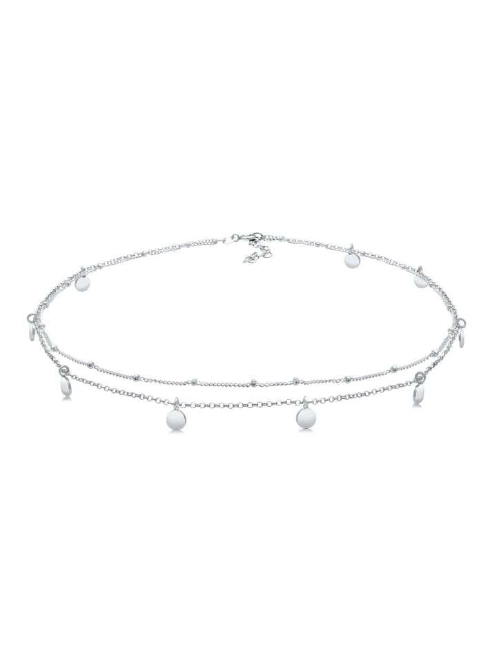 Halskette 925 Sterling Silber Geo, Kugel, Plättchen in Silber