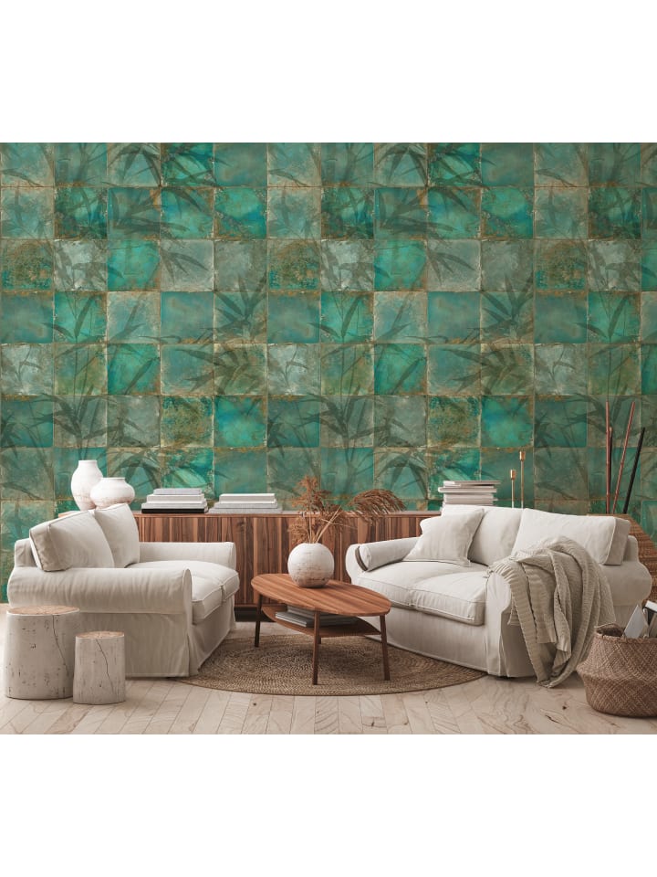 Tapete Mosaic Jungle in Petrol und Braun