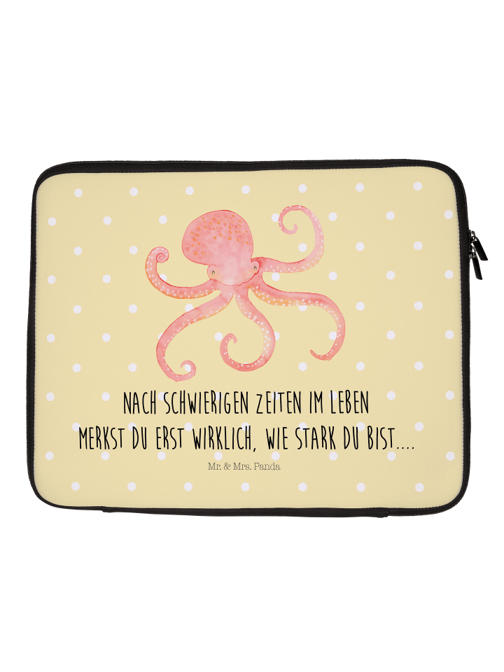 Laptop Tasche Tintenfisch mit Spruch in Gelb Pastell