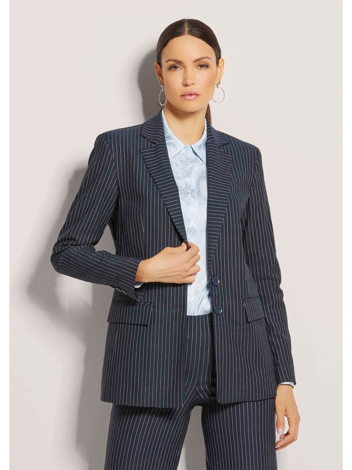 Eleganter, taillierter Blazer in marine / weiß