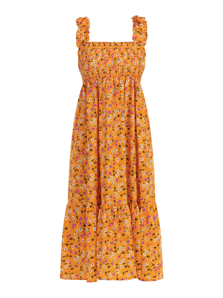 Damen Midikleid in Orange Mehrfarbig