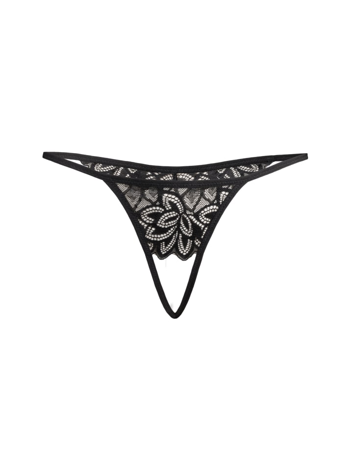 Ouvert Tanga mit floraler Spitze Osa in schwarz