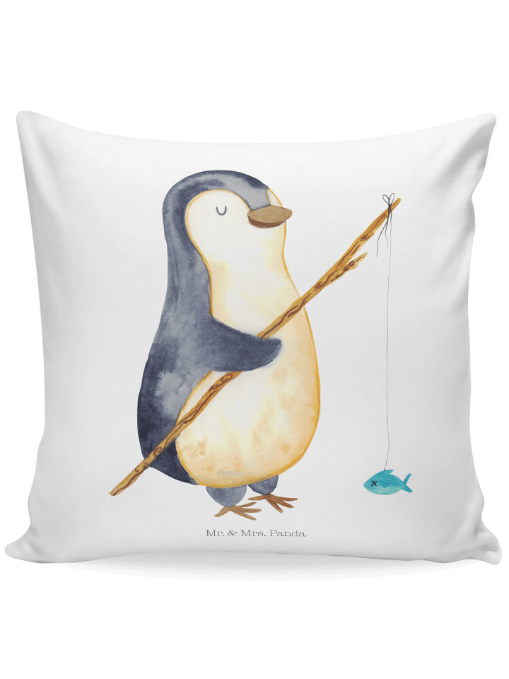 Dekokissen Pinguin Angler ohne Spruch in Weiß