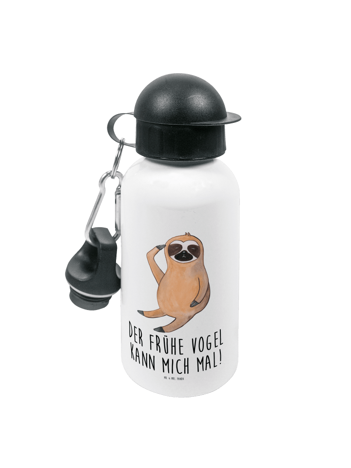 Trinkflasche Faultier Vogel mit Spruch in Weiß