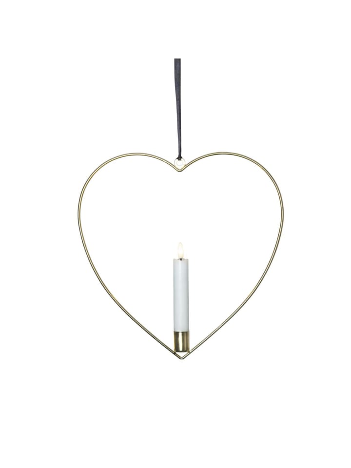 Dekoherz mit LED Stabkerze hängender Kerzenhalter H: 28,5cm in gold