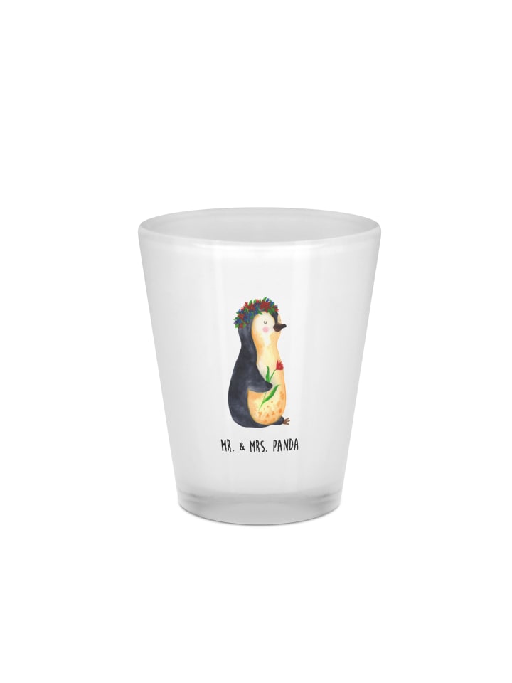 Schnapsglas Pinguin Blumen ohne Spruch in Transparent