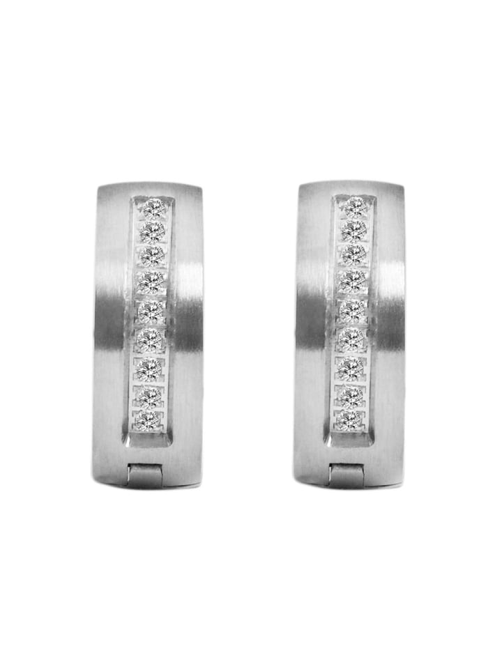 Damen Ohrringe – Klappcreole aus Edelstahl mit Strass Steinchen in silber